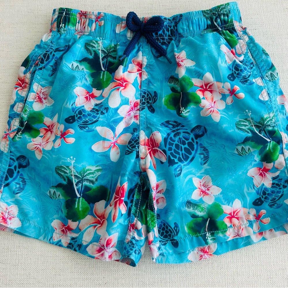 Vilebrequin Kids Blue Floral and Turtle Swim Trunks (10Y)